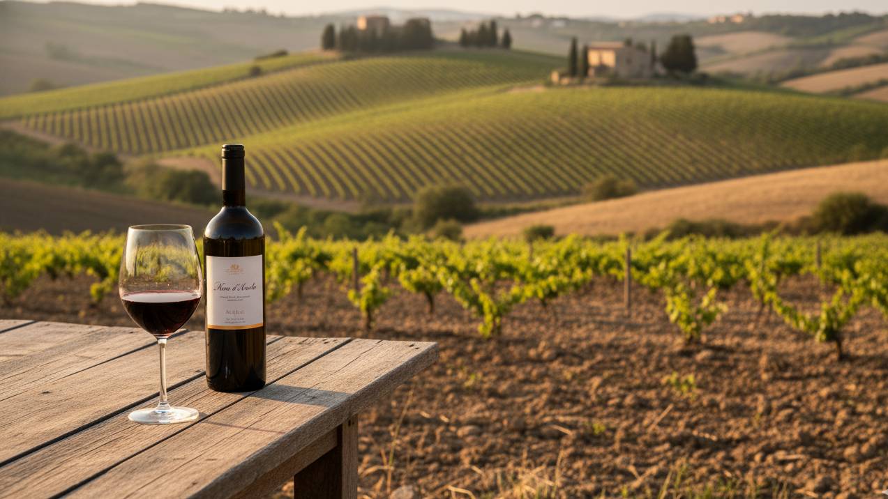 Paesaggio Siciliano e Bottiglia di Nero d’Avola