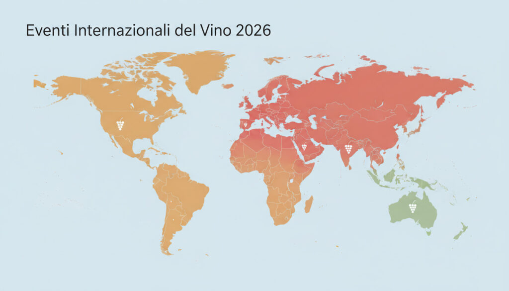 Eventi Vino 2026. Mappa del Mondo con evidenziate alcune aree vitivinicole