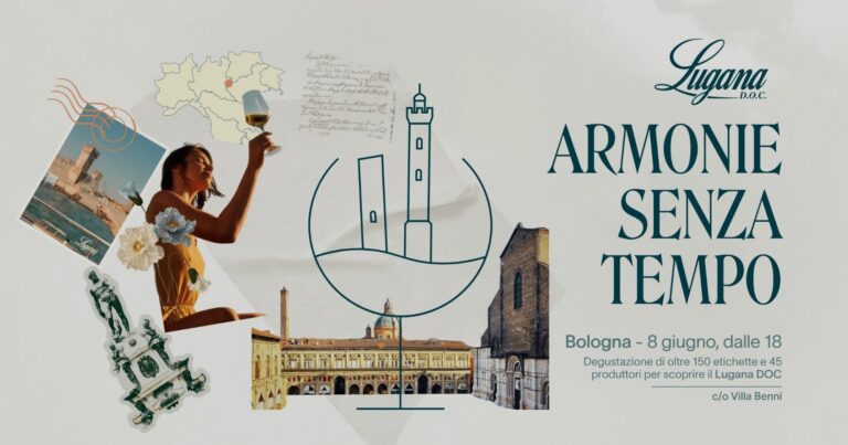 La locandina dell'evento Lugana Armonie Senza Tempo Bologna 2026 – walk around tasting nel parco di Villa Benni