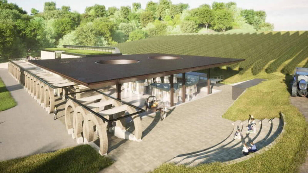 Rendering della nuova cantina di Radda in Chianti dell'azienda Arillo in Terrabianca ideata dall'architetto Mario Botta